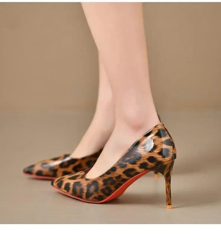 Sexy Leopard Print Pointed Thin Heel Women's Shoes, Fashionable High Heels, Plus Size Single Shoes 35-42 High Heels