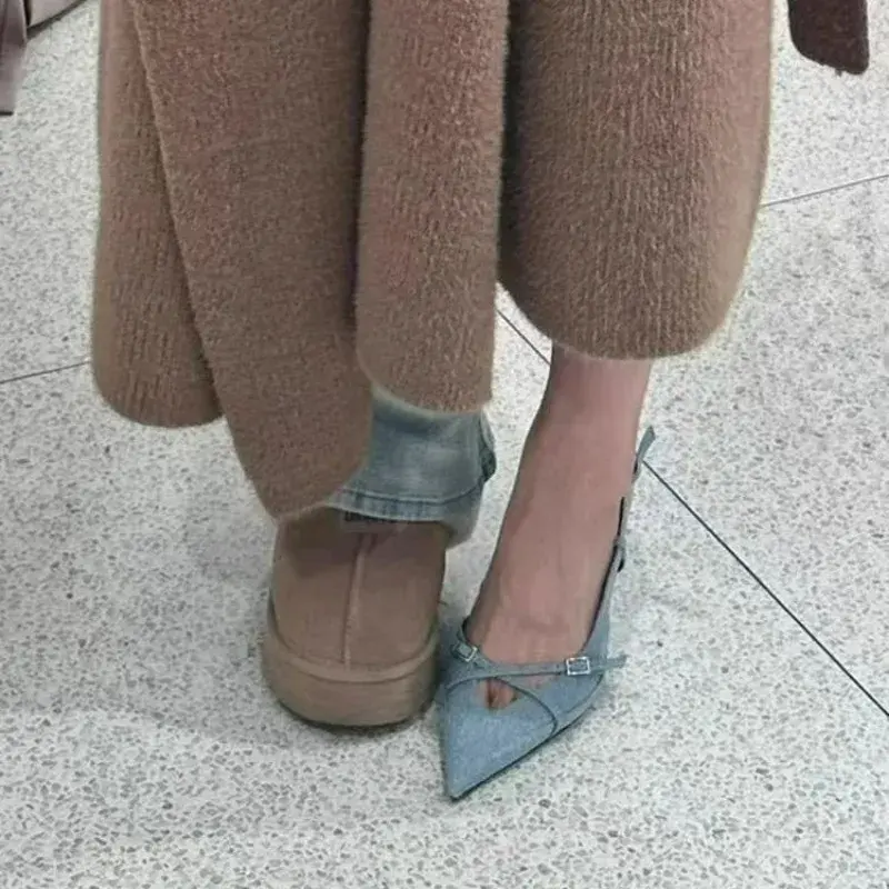 2025 New Women's Jeans Heeled Sandals Pointed High Heel Office Lady Shoes Beautiful Women high heels  Shoes  sandalias mujer