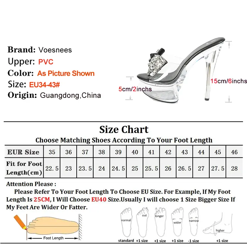 Stiletto Slippers Women Nightclub High Heels 13CM 15CM Rhinestone Bowknot Summer Platform Shoes Transparent PVC Crystal Sandals