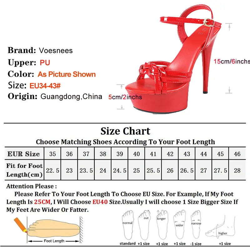 Women's New Black Sandals 15cm Stiletto 5CM Platform Summer Model Catwalk Shoes Designer Fetish Pole Dance Shoes Plus Size 43
