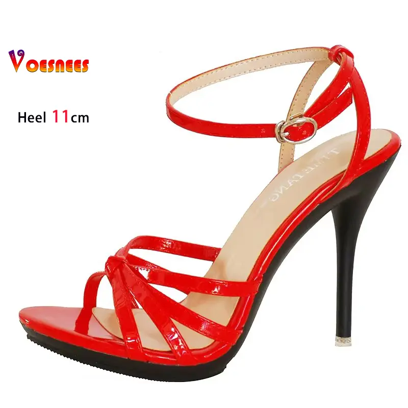 Sexy Female Sandals Women Stilettos 2025 Summer New Fashion 11cm Thin Heel Open Toe Slippers Red High Heels Sandalias De Mujer