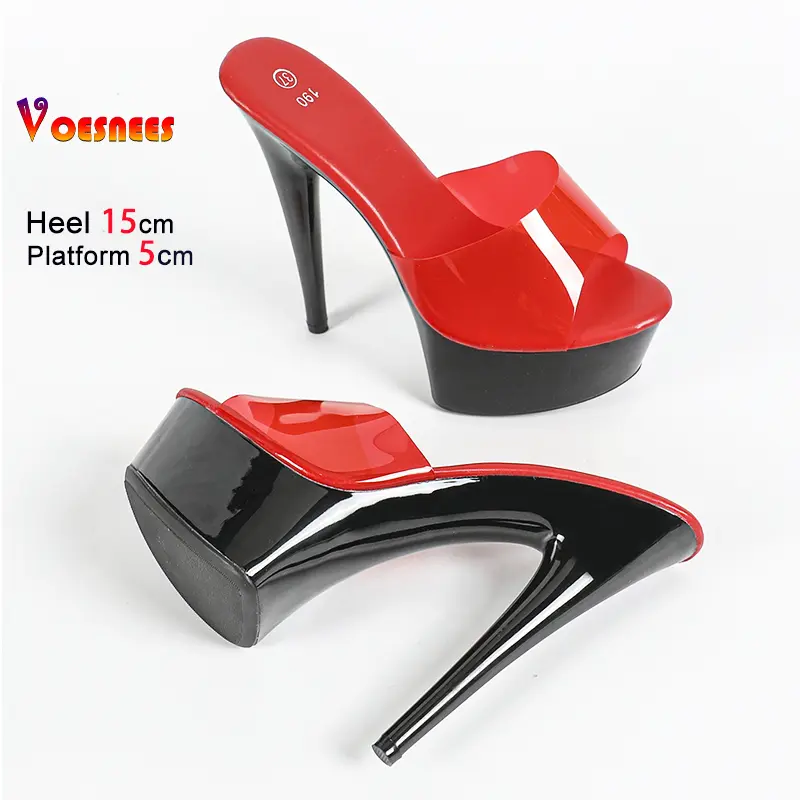 2025 New Summer Slippers For Ladies 15CM Thin High Heels Mules Nightclub Club Sexy PVC Transparent Shoes Slides Women Sandals