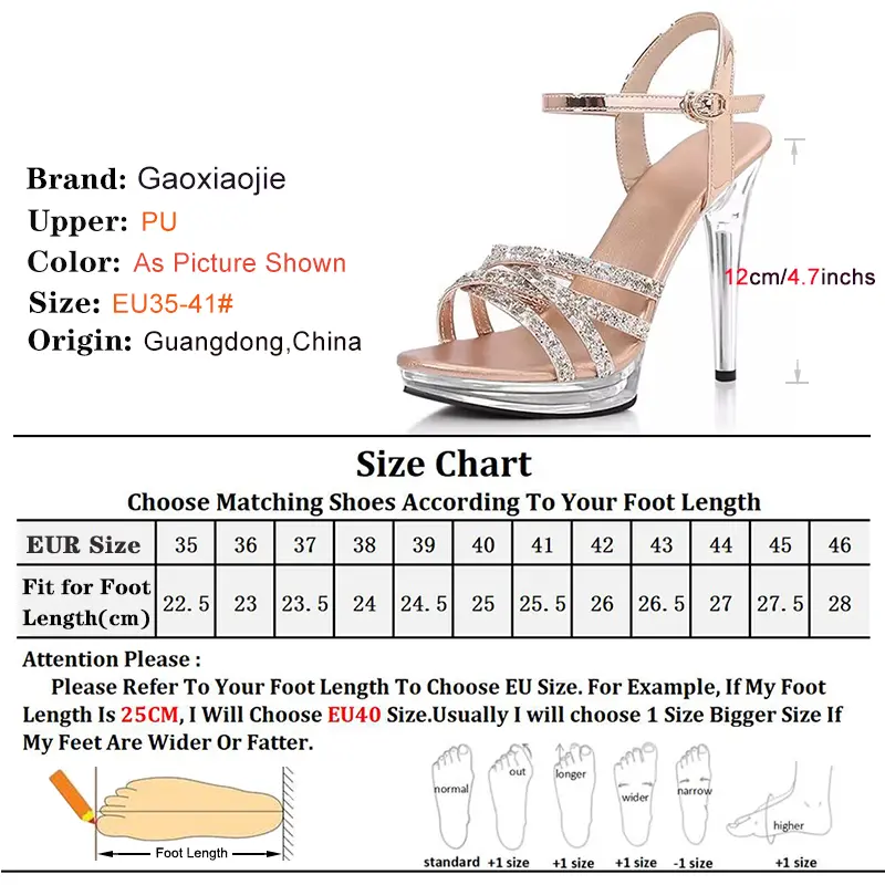 12CM Crystal Glitter High-Heeled Platform Sandals for Women Non-Slip Transparent Wedding Shoes Female Model Performance Footwear