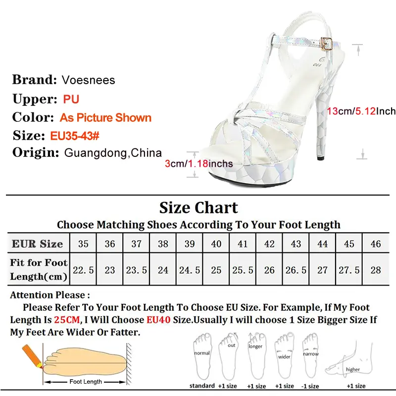 Fashion T-strap Women Platform Runway Sandals 13CM Thin High Heels Holographic Color-Changing Fetish Sandals Woman Summer Shoes