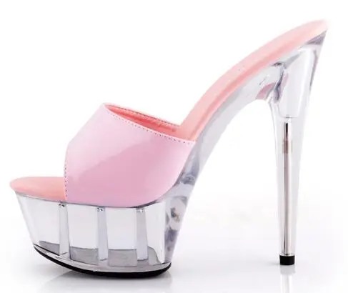 Sandals Sweet Ultra High Heels 15CM Transparent Crystal Shoes Wedding Shoes Pink Waterproof Cooler Slides Female Summer