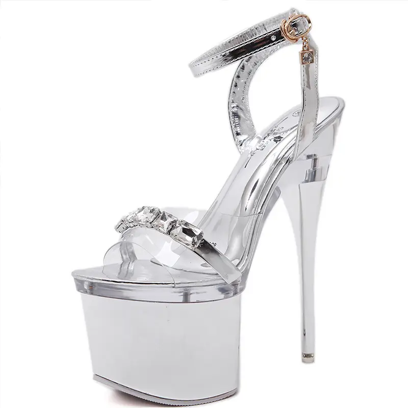Voesnees Super High Heel 18cm Shoes Silver Stiletto Cross Straps Women's Sandals Nightclub Sex 41 42 43 Women Shoes Pole Dance