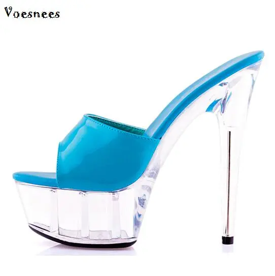 Sandals Sweet Ultra High Heels 15CM Transparent Crystal Shoes Wedding Shoes Pink Waterproof Cooler Slides Female Summer