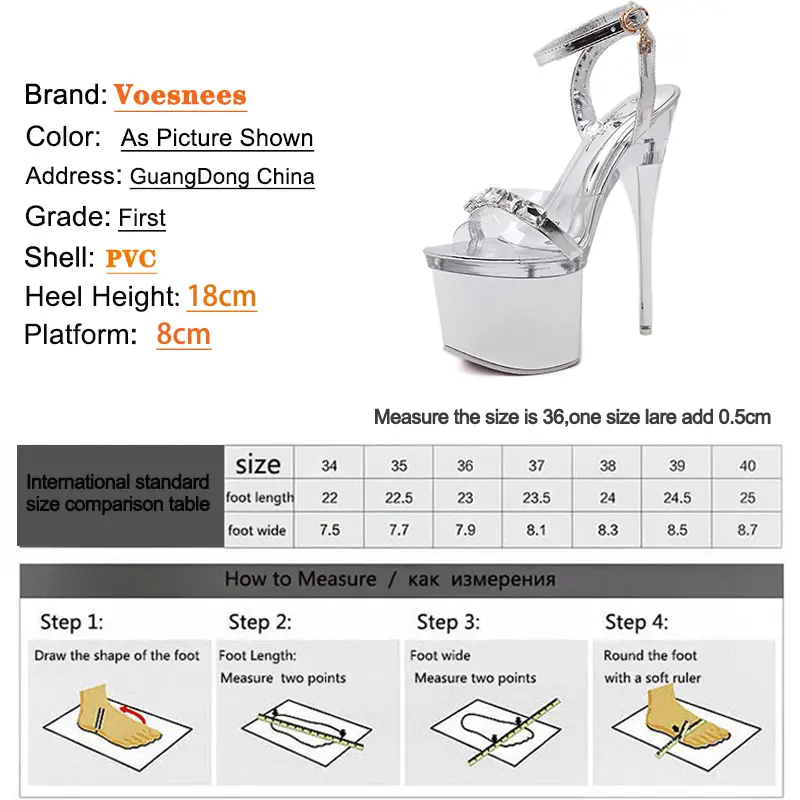 Voesnees Super High Heel 18cm Shoes Silver Stiletto Cross Straps Women's Sandals Nightclub Sex 41 42 43 Women Shoes Pole Dance