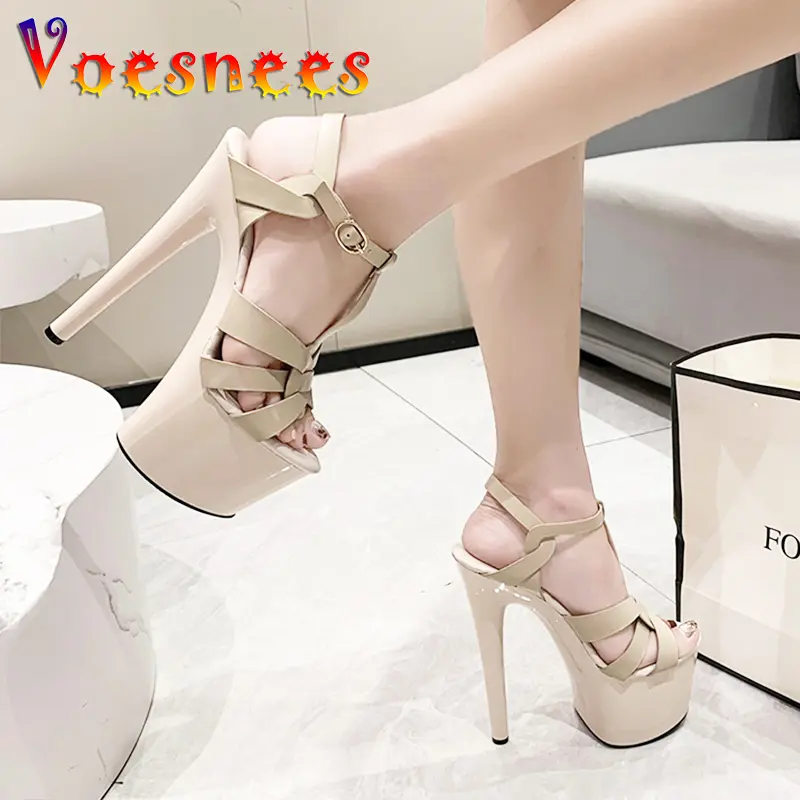 Gladiator Sandals T-Strap Pole Dance Shoes Stripper Heels Platform Sandals Women Brand Weave Cross Peep Toe Summer Red Heels
