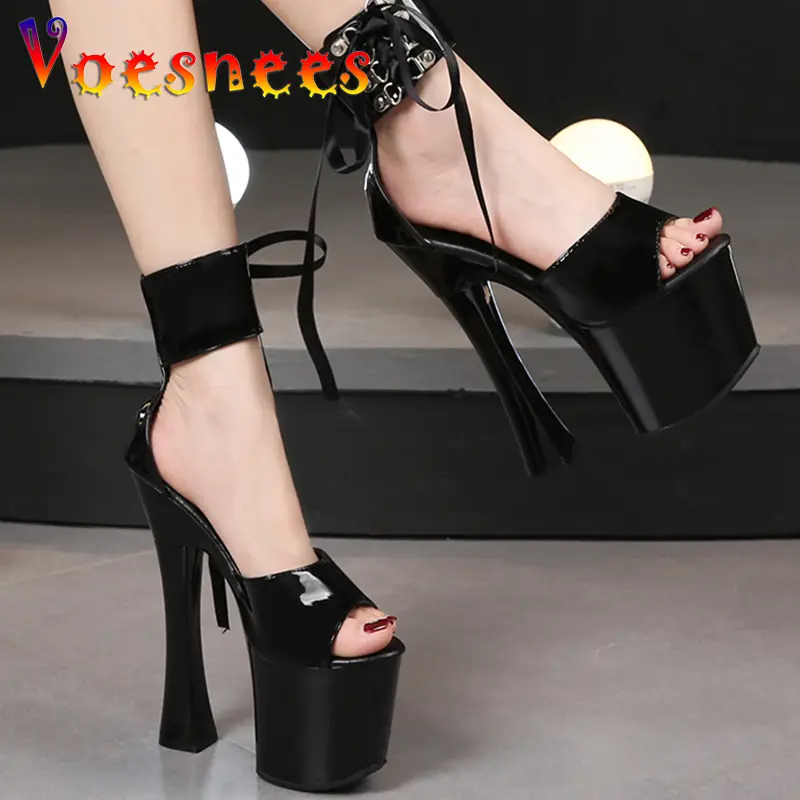 Lace-up Platform Women Shoes Summer Candy Color Walk Show Nightclub Pole Dance Sandals Sexy Open Toe Stripper Super High Heels