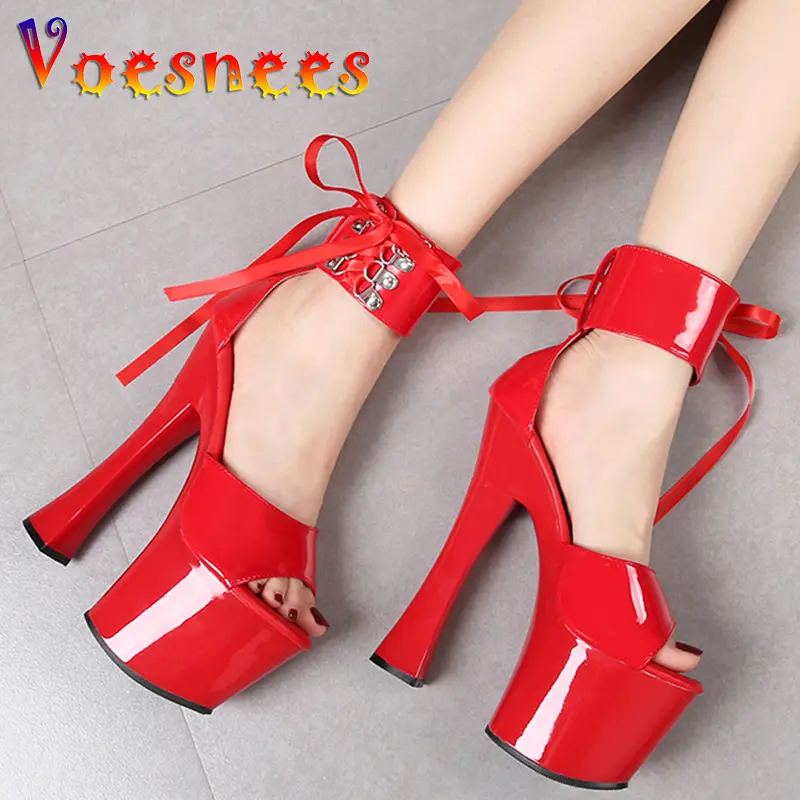 Lace-up Platform Women Shoes Summer Candy Color Walk Show Nightclub Pole Dance Sandals Sexy Open Toe Stripper Super High Heels