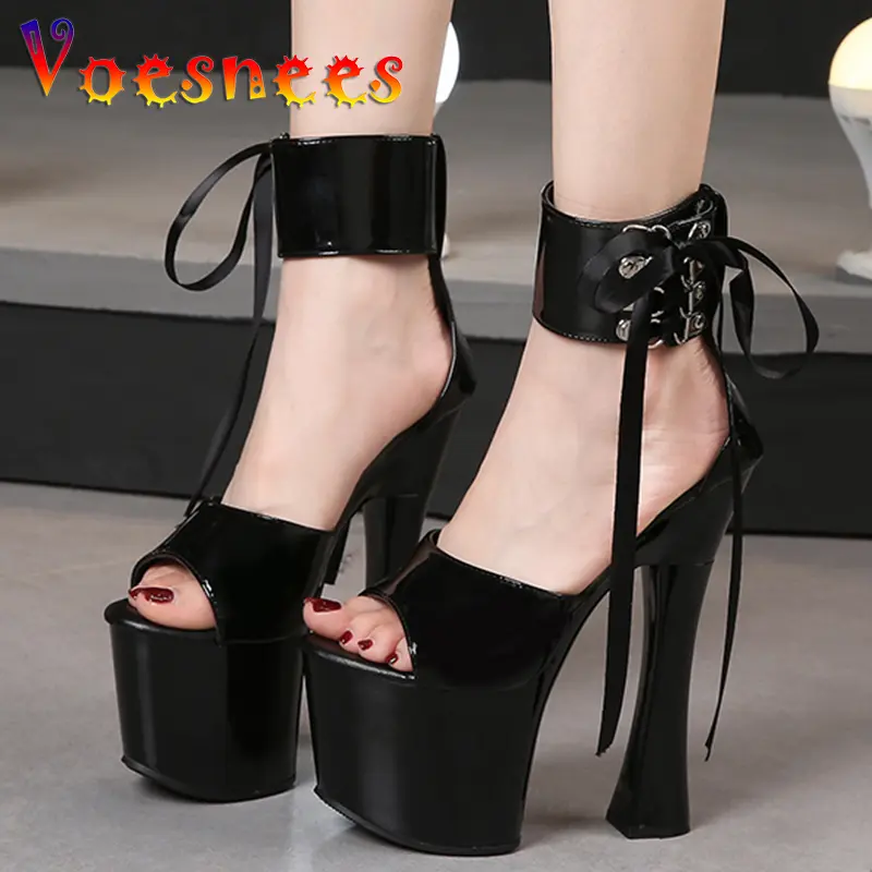 Lace-up Platform Women Shoes Summer Candy Color Walk Show Nightclub Pole Dance Sandals Sexy Open Toe Stripper Super High Heels