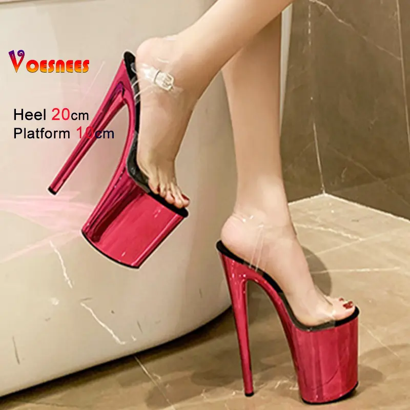 Electroplated Platform Sandals for Women Transparent Super High Heels 20CM Shoes Nightclub Pole Dancing Shoes Stripper Footwear