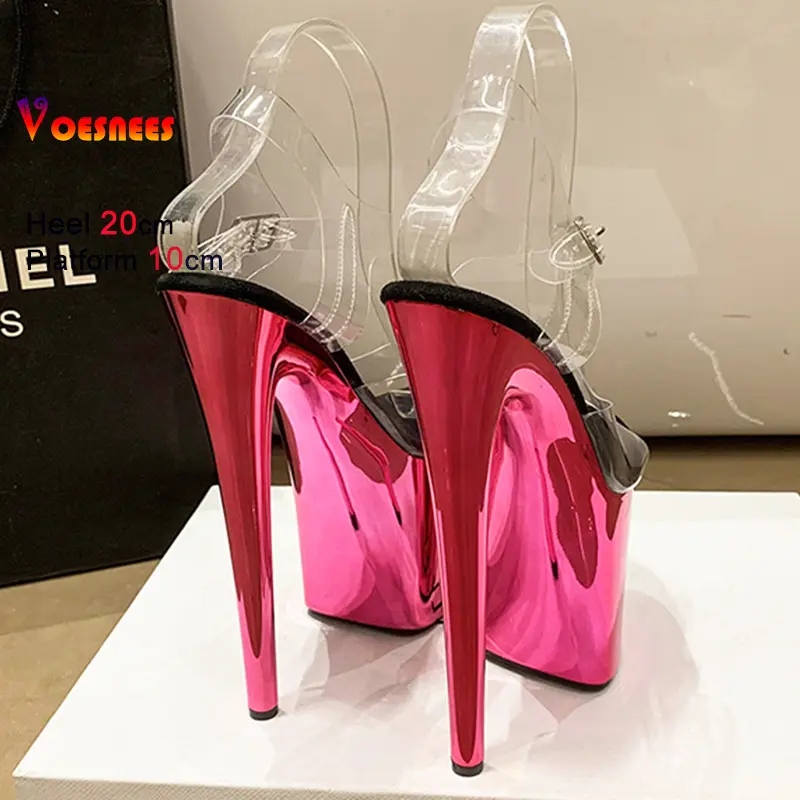 Electroplated Platform Sandals for Women Transparent Super High Heels 20CM Shoes Nightclub Pole Dancing Shoes Stripper Footwear