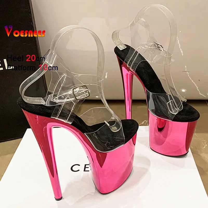 Electroplated Platform Sandals for Women Transparent Super High Heels 20CM Shoes Nightclub Pole Dancing Shoes Stripper Footwear