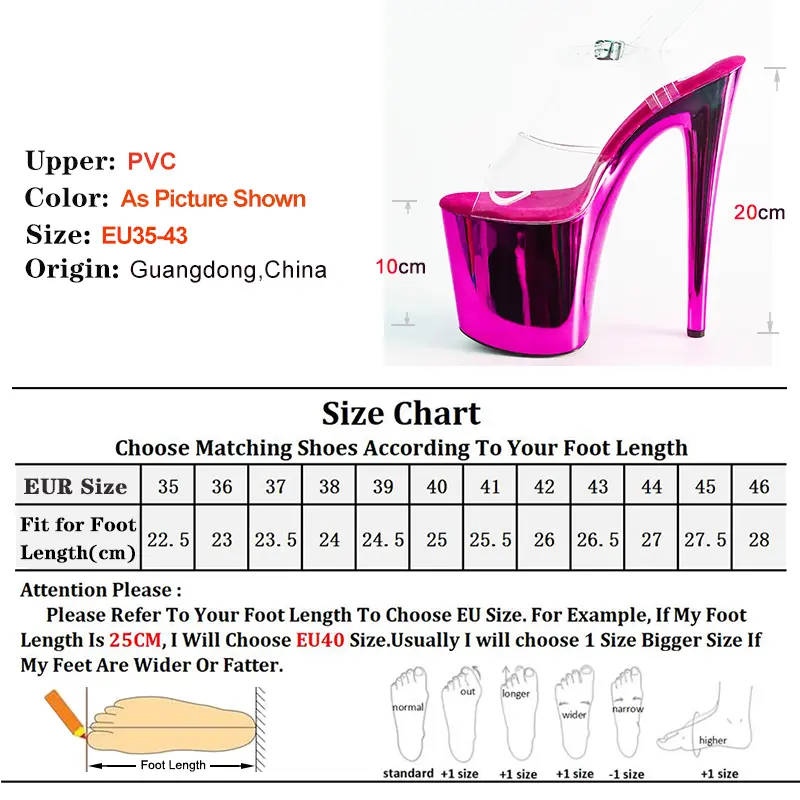 Electroplated Platform Sandals for Women Transparent Super High Heels 20CM Shoes Nightclub Pole Dancing Shoes Stripper Footwear