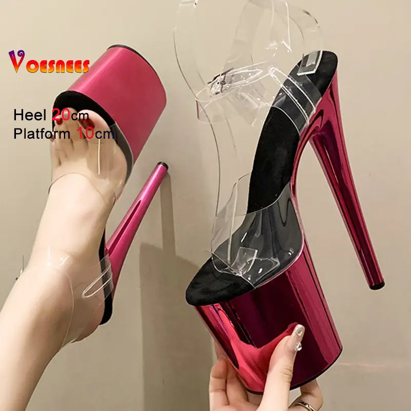 Electroplated Platform Sandals for Women Transparent Super High Heels 20CM Shoes Nightclub Pole Dancing Shoes Stripper Footwear