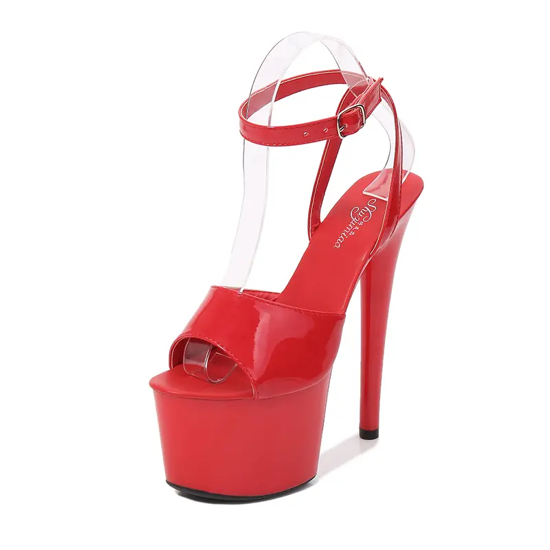 New Female Sandals Girl Walking Show Shoes High Heels 17cm 20cm Women Sandals Sexy Platform Buckle Strap Cross-tied Party Shoes
