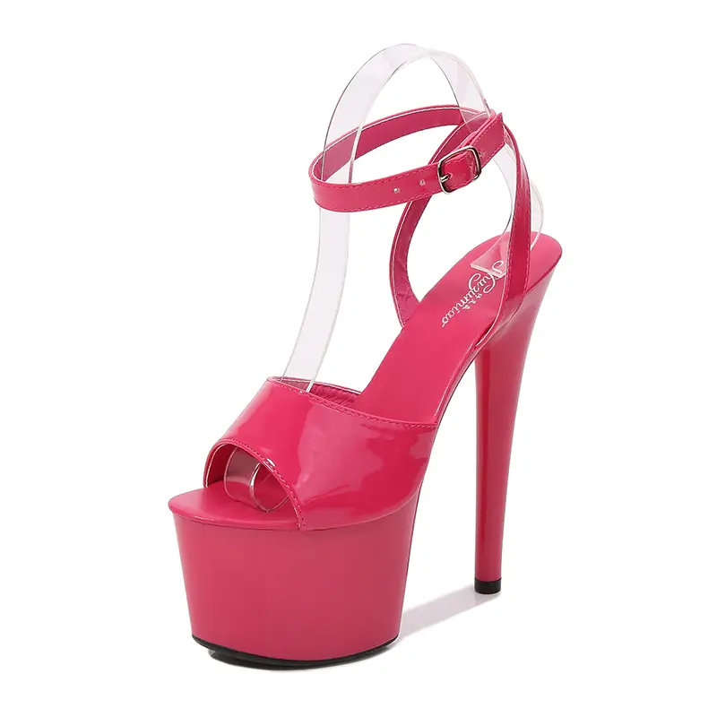 New Female Sandals Girl Walking Show Shoes High Heels 17cm 20cm Women Sandals Sexy Platform Buckle Strap Cross-tied Party Shoes
