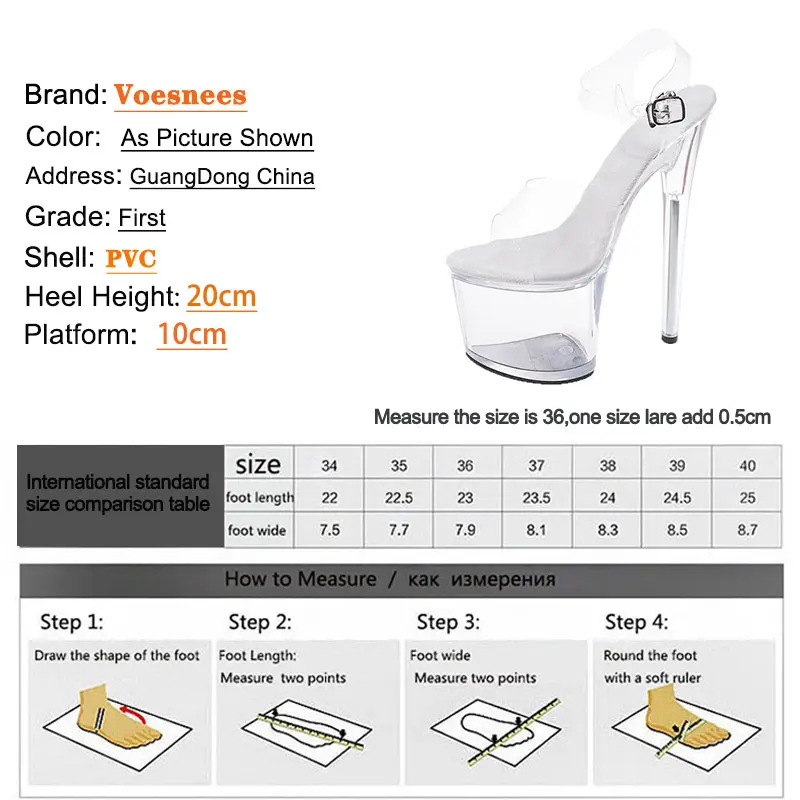 20CM PVC Anti-skid Pole Dance Pumps Women's Thin Heel Sexy Transparent Crystal Shoes Waterproof Platform 17CM High Heels Sandals