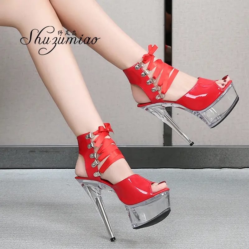 Women's Shoes New 2020 Pole Dance Gladiato Sandals 15CM Clear High Heels Ladies Sandals Platform Thick Bottom Stripper Shoes
