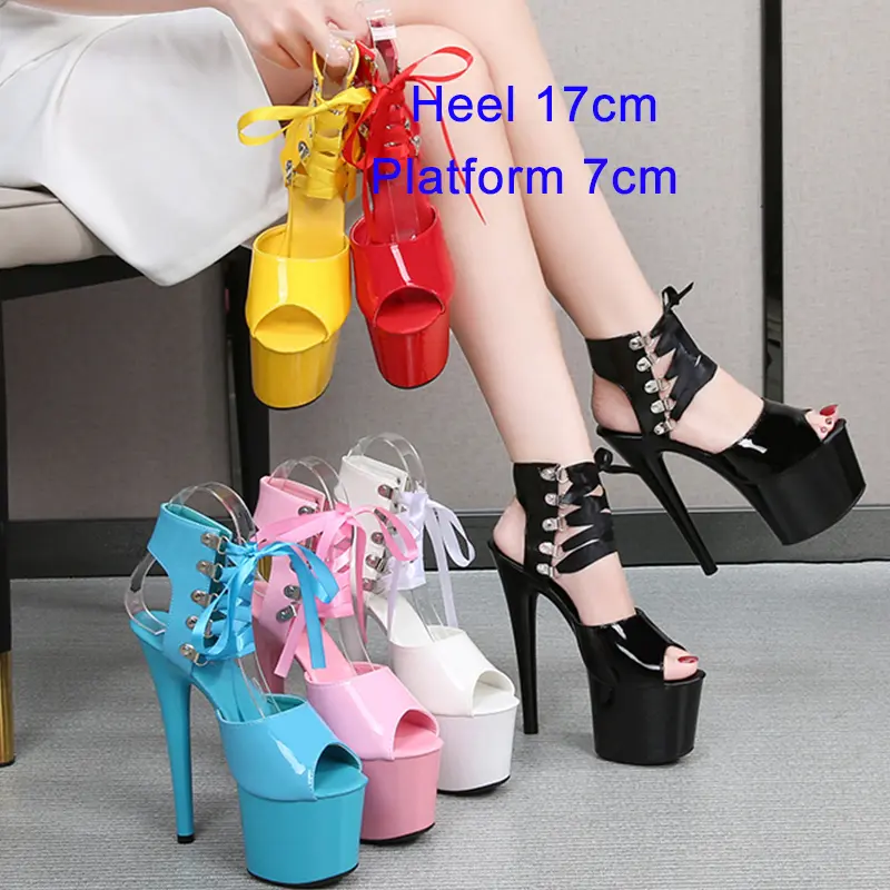 Women's Shoes New 2020 Pole Dance Gladiato Sandals 15CM Clear High Heels Ladies Sandals Platform Thick Bottom Stripper Shoes