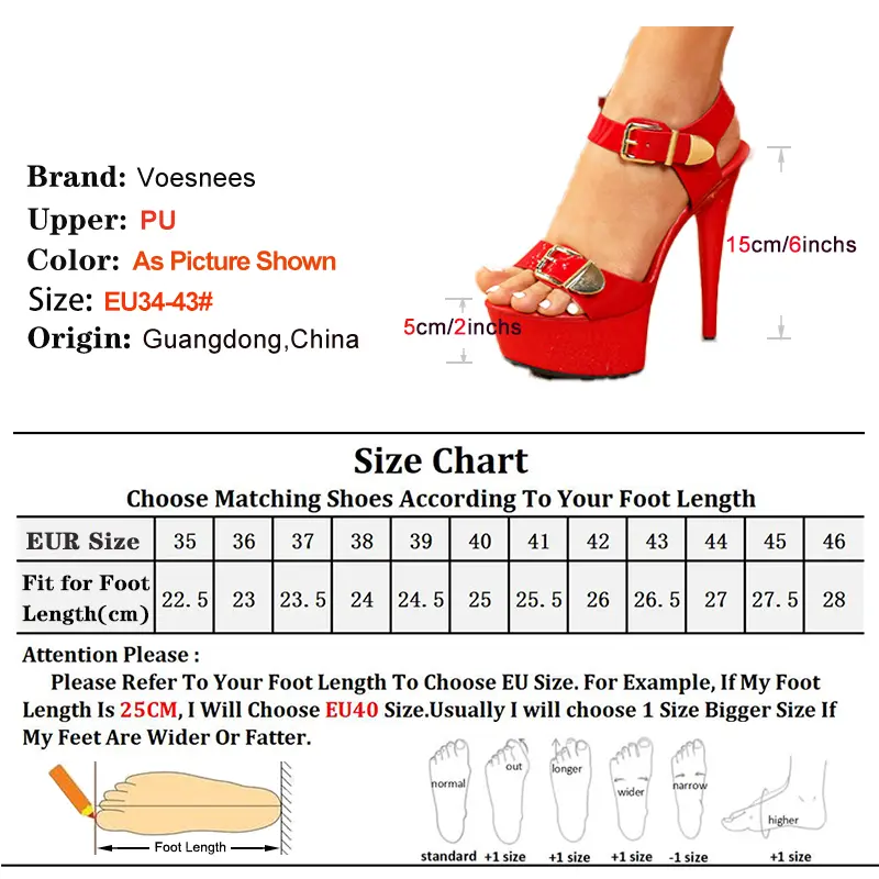 Fashion Metal Buckle Thick Platform High Heels Summer New Stiletto Party Women Shoes 15CM/6Inch Catwalk Show Large Size Sandals