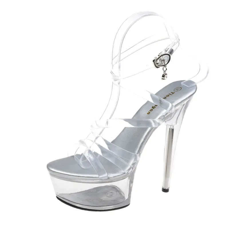 Women Shoes Sandals 2020 Platform Transparent Straps Model T Stage Show Thin High-heele 15/18cm Female Waterproof Bride shoe