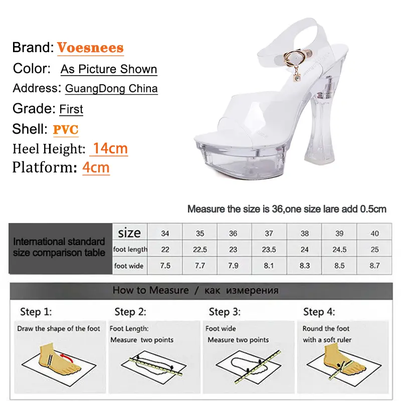 Women Sandals Female Model T Station Catwalk Sexy Crystal Transparent Women Shoes 14CM High Heels Waterproof Square Heel Sandals