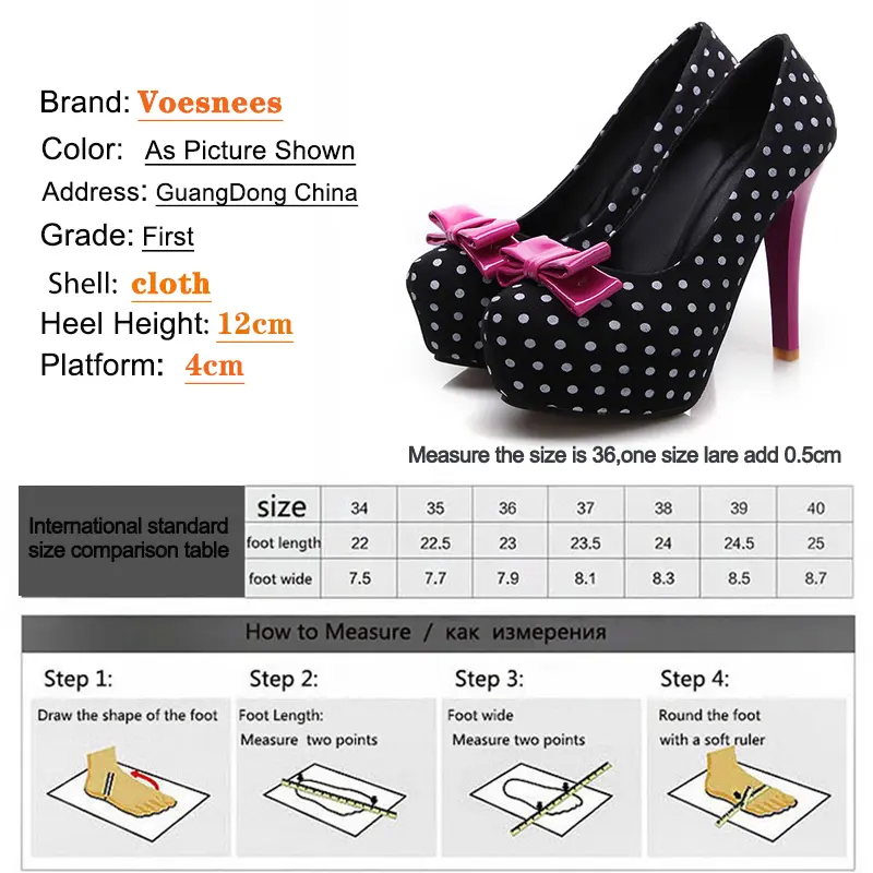 Women's Pumps 2021 Spring Autumn New Sweet Polka Dot High-Heeled Round Toe Single Shoes Bow Thin Heels Plus Size Female Shoes