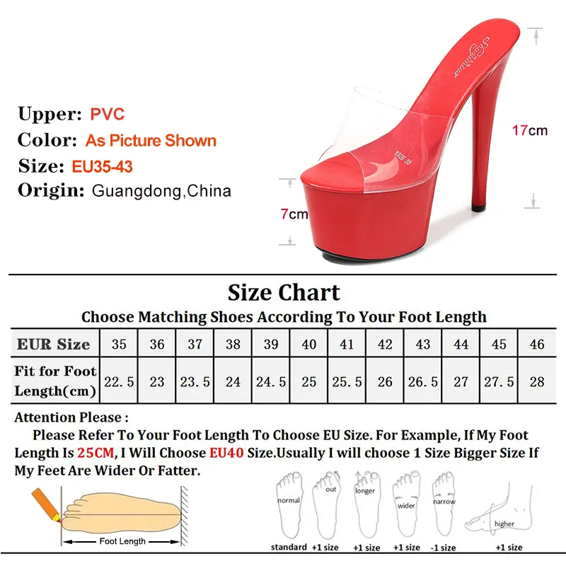Summer Slipper High Heel 17CM Thin Heel Sexy Women Shoes Waterproof Platform Sandals Red Slippers Transparent Crystal Shoes Lady
