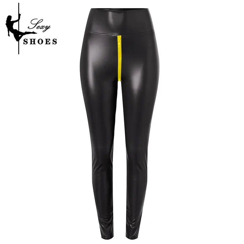 High Stretch Matte Tight Pants Large Size Open Crotch Shorts Pants Women Exotic Bodycon Trousers Wetlook Slim Custom Zipper
