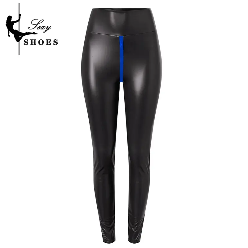 High Stretch Matte Tight Pants Large Size Open Crotch Shorts Pants Women Exotic Bodycon Trousers Wetlook Slim Custom Zipper