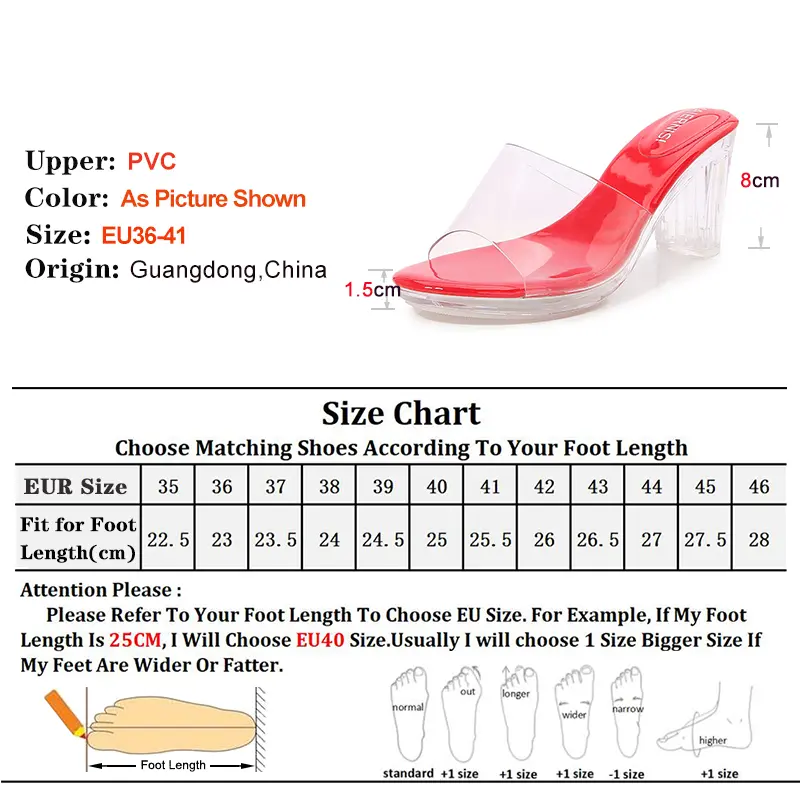 New Summer High Heel Slippers 8CM Crystal Heel Transparent PVC Women's High Quality Casual Sandals Fashion Party Shoes Outdoor