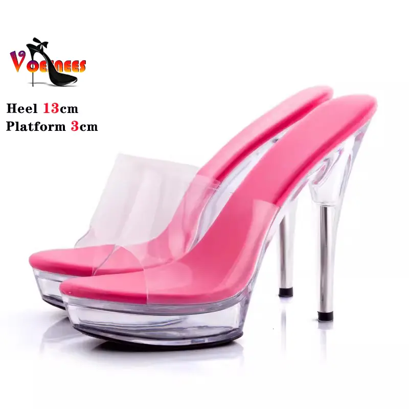 Summer 12cm 13cm High Heel Slippers Crystal Thin Heels Women Luxury Wedding Shoes Sexy Woman Transparent Platform Sandals 43
