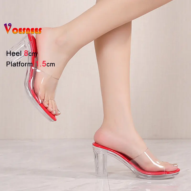 New Summer High Heel Slippers 8CM Crystal Heel Transparent PVC Women's High Quality Casual Sandals Fashion Party Shoes Outdoor