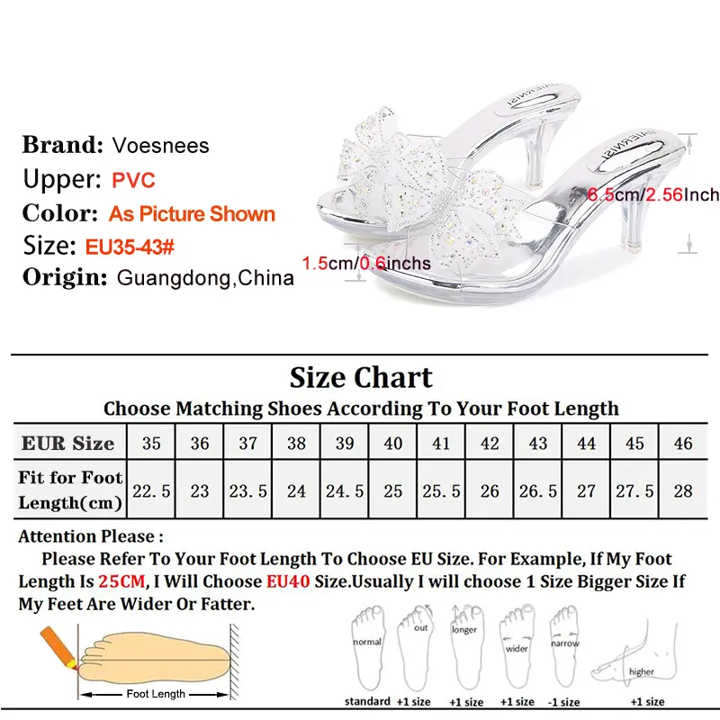 Bow-knot Slippers For Ladies 6.5CM Thin High Heels Summer Slides Transparent PVC Luxury Rhinestones Shoes Women Platform Sandals