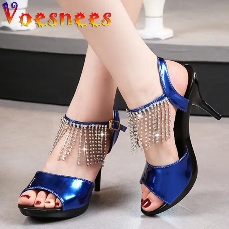 Summer New Korean Style Fringe Sandals Buckle Strap Patent Leather Thin High Heels Platform Peep Toe Sexy Nightclub Women Shoes