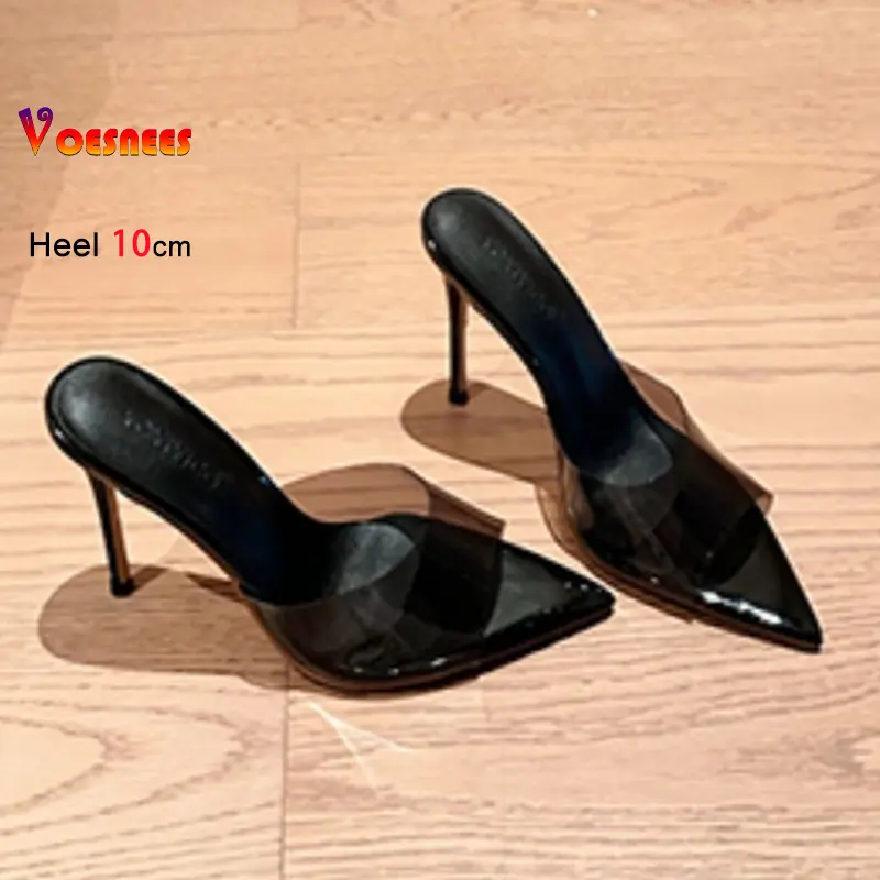 Size 34-40 Leopard Print Slippers 10CM Stiletto Women Suede Sandals Summer High Heels Mules Elegant Ladies Pointed Slides Shoes