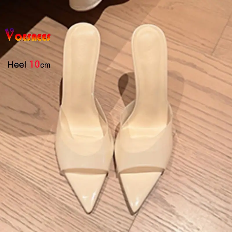 Size 34-40 Leopard Print Slippers 10CM Stiletto Women Suede Sandals Summer High Heels Mules Elegant Ladies Pointed Slides Shoes