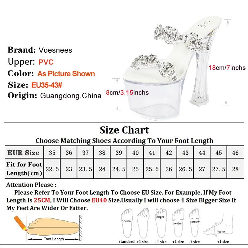 Super High Heel 18CM Clear Platform Women Slippers Summer Nightclub Transparent Shoes Ladies Glitter Rhinestone Slides Sandals