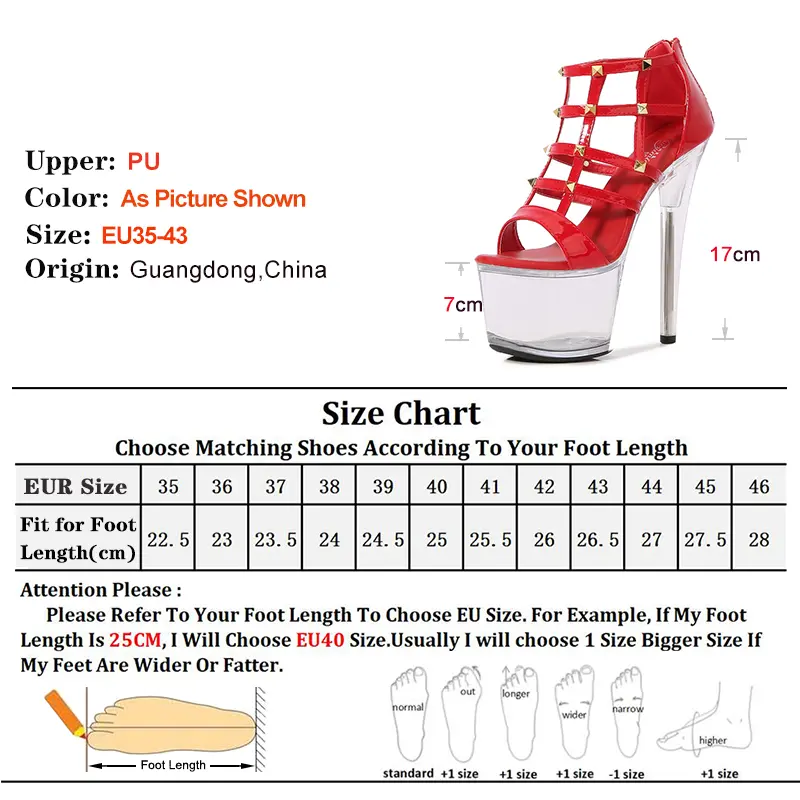 17CM Thin High Heels Hollow out Transparent Platform Sandals with Rivets for Women Summer Fashion Catwalk Nightclub Ladies Shoes
