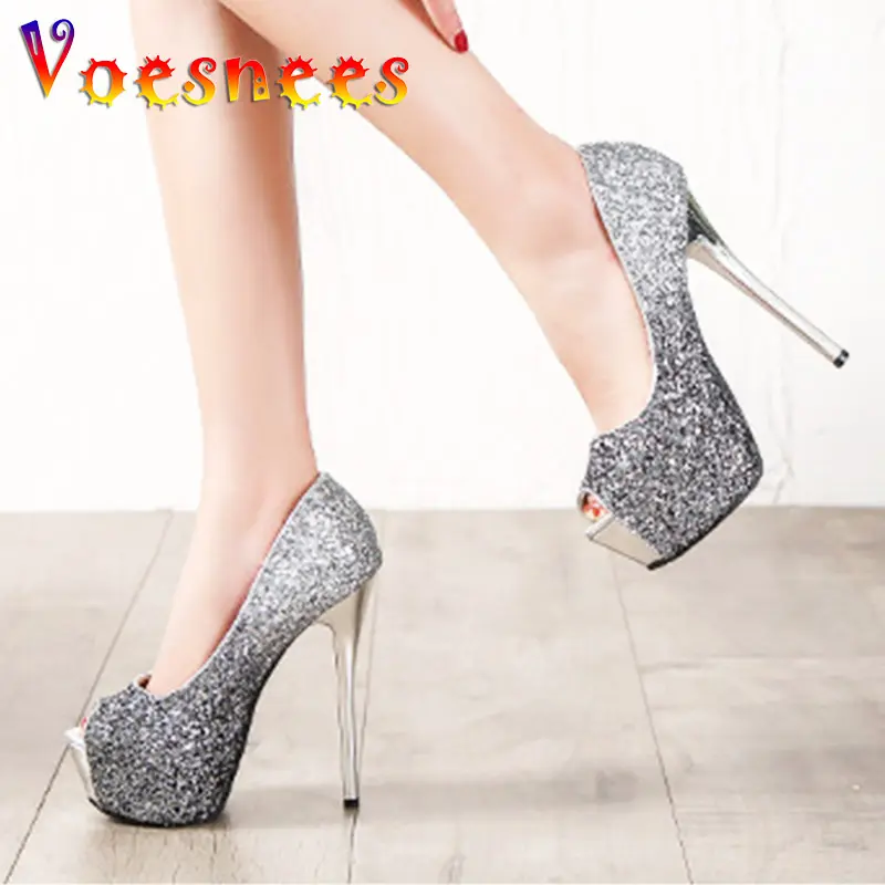Fashion Sequin Fish Mouth High Heels With Gradient Color Trend Women's Shoes European And American Sexy Thin Heels Single Pumps