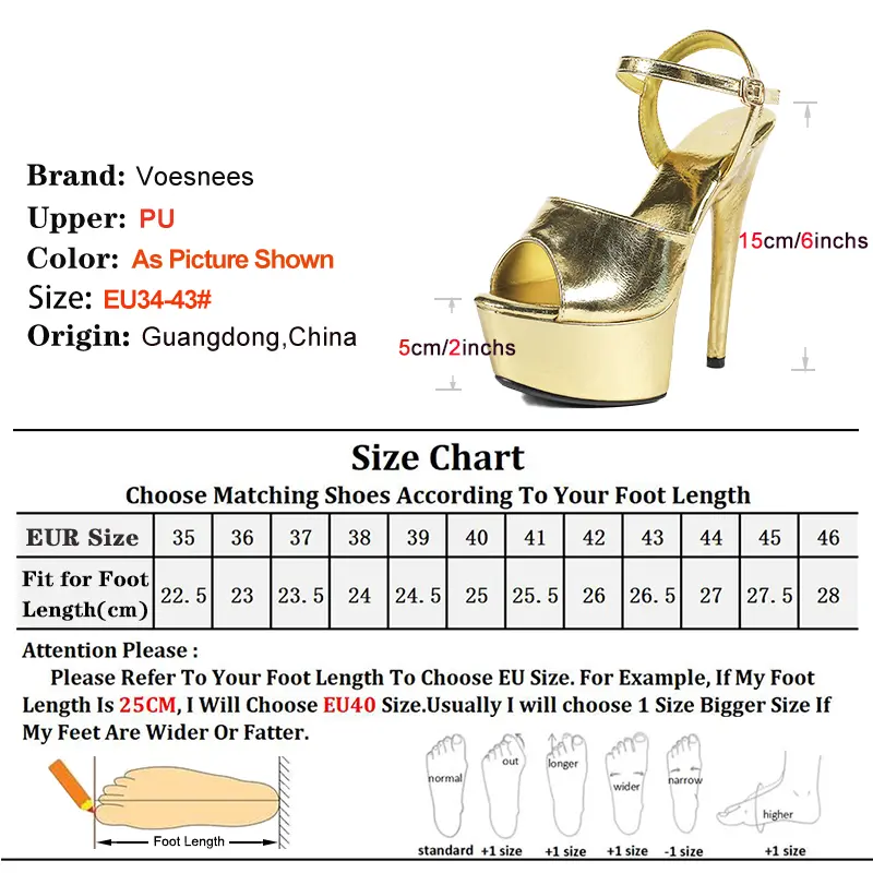 Gold Silvery 5CM Platform Sandals Women Ankle Buckle Luxury Party Banquet Shoes 15CM Thin Heel Sandals Model Summer High Heels