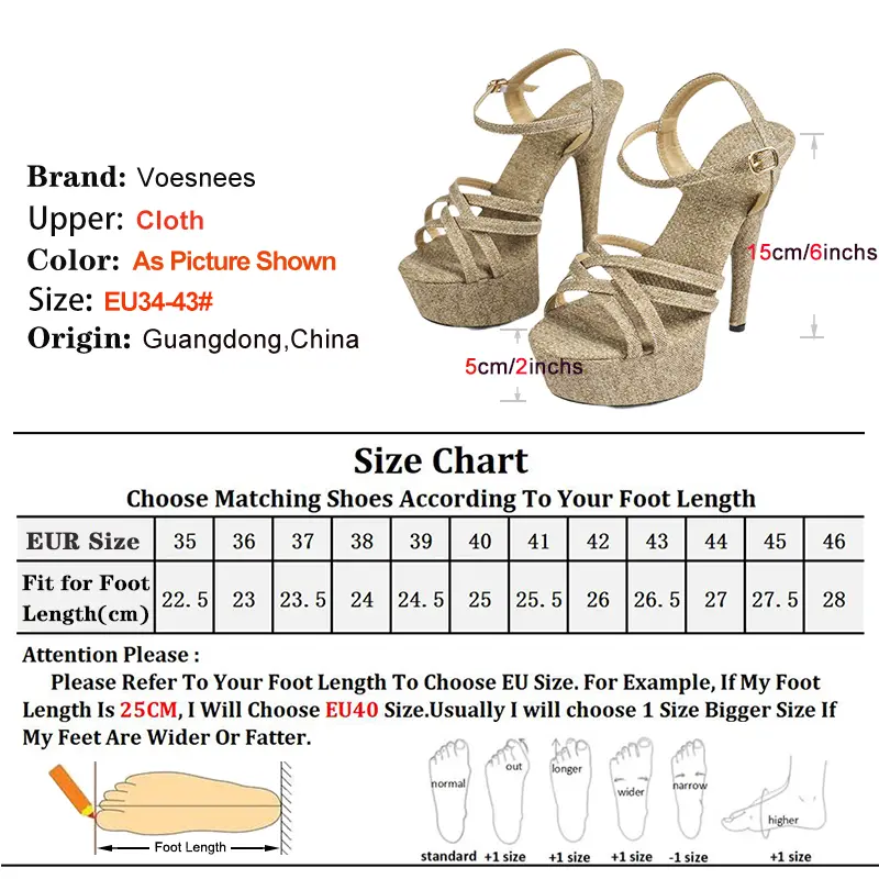 Plus Size Sexy High Heels Fashion Cloth Summer Shoes Nightclub Party 15CM Stilettos Waterproof Platform Modern Sandals For Women
