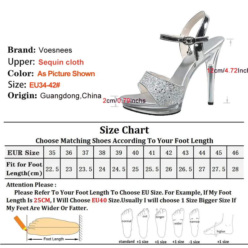 12CM High Heels Fairy style Blingbling Sequin Buckle Strap Sandals 2025 Summer Women Elegant Stiletto Large Size Crystal Shoes