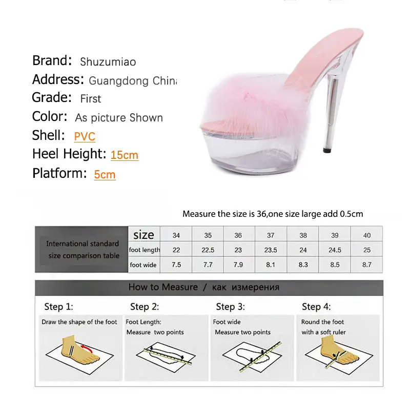 Shuzumiao Shoes Women 2020 Fur Sexy High Heel Slippers 15cm Fine With Waterproof Plartform Sandals Crystal Shoes Wedding Banquet
