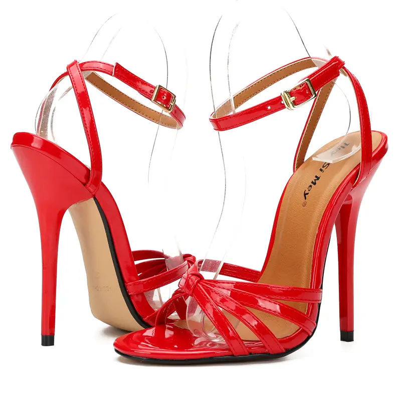 New Oversized Women's Shoes Fake Women's Cross Dressing Fun Shoes large-size 37-48 Thin high heels 13cm lace up women's sandals
