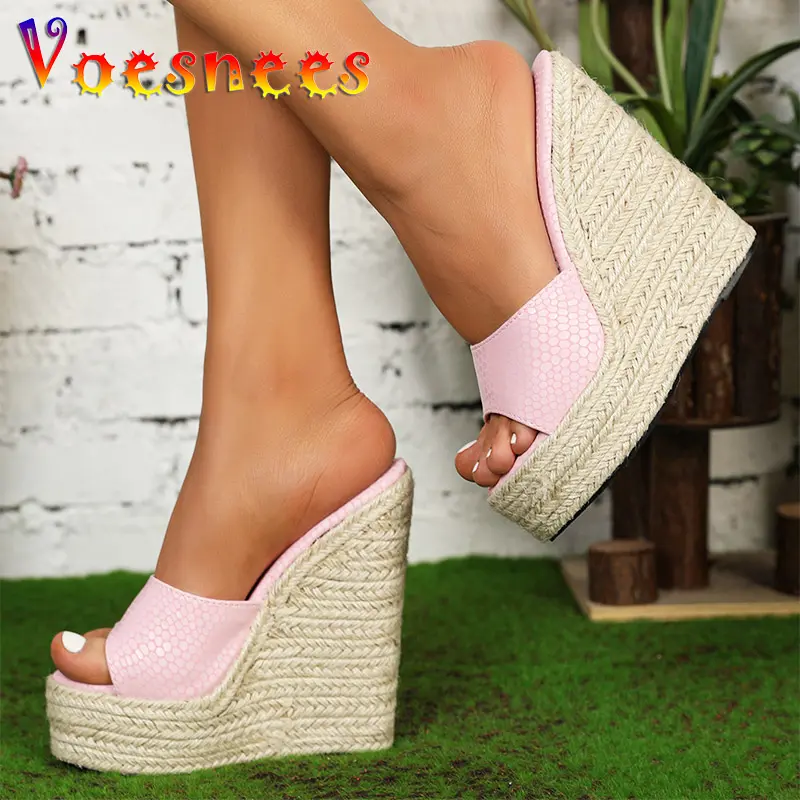 Comfortable Wedges Casual Slippers Fashion Weave Platform Summer Sandals Snake Print High Heels Pumps Newest Women Beach Shoes