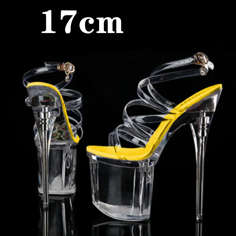 Stripper Heels Women Sandal Female Model T Station Catwalk Sexy Crystal Transparent Shoes High Heels Waterproof Head Sandals